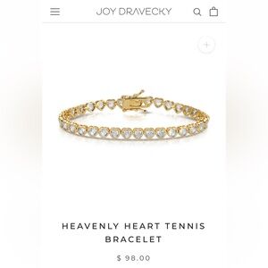 USED - Gold Heart Tennis Bracelet with Clear Stones - Women Jewelry